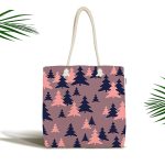 Renkli Zeminde Pastel Renkli Siyah Çam Ağacı Desenli Dijital Baskılı Kumaş Plaj Çantası Realhomes