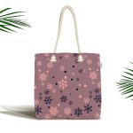 Renkli Zemin Üzerinde Kar tanesi Desenli Dijital Baskılı Kumaş Plaj Çantası Realhomes