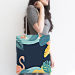 Renkli Zemin Üzerinde Pastel Yaprak Desenli Dijital Baskılı Kumaş Plaj Çantası Realhomes