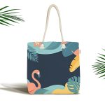 Renkli Zemin Üzerinde Pastel Yaprak Desenli Dijital Baskılı Kumaş Plaj Çantası Realhomes