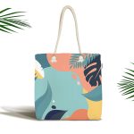 Renkli Zemin Üzerinde Pastel Yaprak Desenli Dijital Baskılı Kumaş Plaj Çantası Realhomes