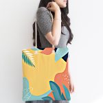 Renkli Zemin Üzerinde Pastel Yaprak Desenli Dijital Baskılı Kumaş Plaj Çantası Realhomes