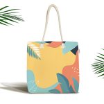 Renkli Zemin Üzerinde Pastel Yaprak Desenli Dijital Baskılı Kumaş Plaj Çantası Realhomes