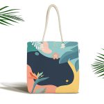 Renkli Zemin Üzerinde Pastel Yaprak Desenli Dijital Baskılı Kumaş Plaj Çantası Realhomes