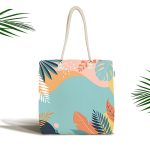 Beyaz Zemin Üzerinde Renkli Deniz Otu Desenli Dijital Baskılı Kumaş Plaj Çantası Realhomes