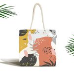 Beyaz Zemin Üzerinde Pastel Renkli Yaprak Desenli Dijital Baskılı Kumaş Plaj Çantası Realhomes