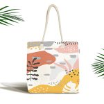 Beyaz Zemin Üzerinde Pastel Renkli Yaprak Desenli Dijital Baskılı Kumaş Plaj Çantası Realhomes