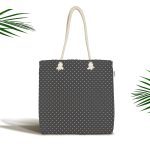 Siyah Zemin Üzerinde Beyaz Puantiye Desenli Dijital Baskılı Kumaş Plaj Çantası Realhomes
