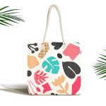 Beyaz Zemin Üzerinde Renkli Yaprak Desenli Dijital Baskılı Kumaş Plaj Çantası Realhomes
