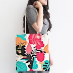 - Canta-8065-1 - Realhomes Beyaz Zemin Rengarenk Çiçek Desenli Dijital Baskılı Kumaş Plaj Çantası Realhomes