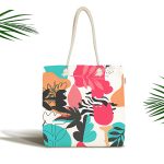 - Canta-8065 - Realhomes Beyaz Zemin Rengarenk Çiçek Desenli Dijital Baskılı Kumaş Plaj Çantası Realhomes