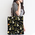 Renkli Zemin Üzerinde Çam Ağacı Desenli Dijital Baskılı Kumaş Plaj Çantası Realhomes