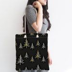 Renkli Zemin Üzerinde Çam Ağacı Desenli Dijital Baskılı Kumaş Plaj Çantası Realhomes