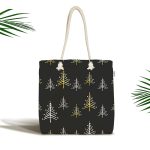 Renkli Zemin Üzerinde Çam Ağacı Desenli Dijital Baskılı Kumaş Plaj Çantası Realhomes