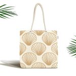 - Canta-8084 - Realhomes Renkli Zemin Üzerinde Deniz Kabuğu Desenli Dijital Baskılı Kumaş Plaj Çantası Realhomes