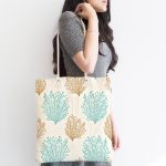 Renkli Zemin Üzerinde Deniz Otu Desenli Dijital Baskılı Kumaş Plaj Çantası Realhomes