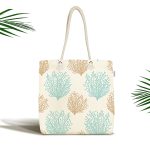 Renkli Zemin Üzerinde Deniz Otu Desenli Dijital Baskılı Kumaş Plaj Çantası Realhomes