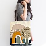 Renkli Zemin Üzerinde Yaprak Desenli Dijital Baskılı Kumaş Plaj Çantası Realhomes