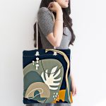 - Canta-8098-1 - Realhomes Renkli Zemin Üzerinde Yaprak Desenli Dijital Baskılı Kumaş Plaj Çantası Realhomes