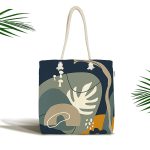 - Canta-8098 - Realhomes Renkli Zemin Üzerinde Yaprak Desenli Dijital Baskılı Kumaş Plaj Çantası Realhomes