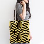 Gold Zemin Üzerinde Siyah Geometrik Desenli Dijital Baskılı Kumaş Plaj Çantası Realhomes