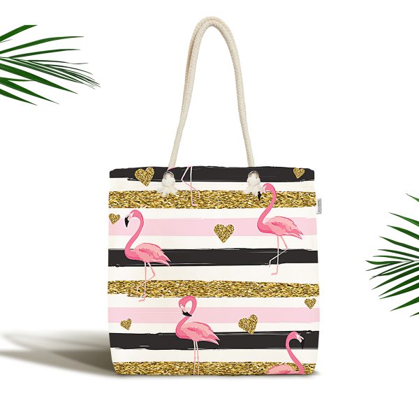 Siyah Zemin Üzerinde Yeşil Yaprak Desenli Dijital Baskılı Kumaş Plaj Çantası Realhomes