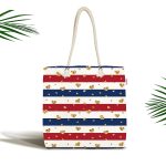 Beyaz Zemin Üzerinde Gold Detaylı Kalp Desenli Dijital Baskılı Kumaş Plaj Çantası Realhomes