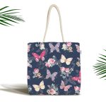 Renkli Zemin Üzerinde Kelebek Desenli Dijital Baskılı Kumaş Plaj Çantası Realhomes