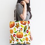 Beyaz Zemin Üzerinde Kabak Desenli Dijital Baskılı Kumaş Plaj Çantası Realhomes
