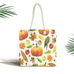 Beyaz Zemin Üzerinde Kabak Desenli Dijital Baskılı Kumaş Plaj Çantası Realhomes