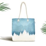 Mavi Zemin Kar Ve Çam Ağacı Figürlü Dijital Baskılı Kumaş Plaj Çantası Realhomes