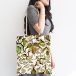 Beyaz Zemin Üzerinde Sonbahar Yaprak Desenli Dijital Baskılı Kumaş Plaj Çantası Realhomes