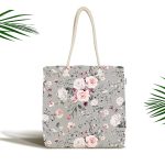 - Canta-8488 - Realhomes Rengarenk Zemin Üzerinde Çiçek Desenli Dijital Baskılı Kumaş Plaj Çantası Realhomes