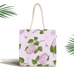 - Canta-8494 - Realhomes Rengarenk Zemin Üzerinde Yeşil Yapraklı Çiçek Desenli Dijital Baskılı Kumaş Plaj Çantası Realhomes
