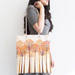 Soyut Ağaç Ve Yaprak Figürlü Dijital Baskılı Kumaş Plaj Çantası Realhomes