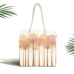 Soyut Ağaç Ve Yaprak Figürlü Dijital Baskılı Kumaş Plaj Çantası Realhomes