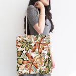 Beyaz Zemin Üzerinde Sonbahar Yaprak Desenli Dijital Baskılı Kumaş Plaj Çantası Realhomes