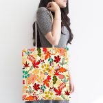 Sonbahar Yaprakları Temalı Dijital Baskılı Kumaş Plaj Çantası Realhomes