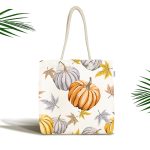 Beyaz Zemin Üzerinde Bal Kabağı Desenli Dijital Baskılı Kumaş Plaj Çantası Realhomes