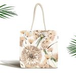 - Canta-8585 - Realhomes Beyaz Zemin Üzerinde Çiçek Desenli Dijital Baskılı Kumaş Plaj Çantası Realhomes