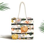 Beyaz Zemin Üzerinde Siyah Çizgili Bal Kabağı Desenli Dijital Baskılı Kumaş Plaj Çantası Realhomes