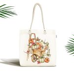 Beyaz Zemin Üzerinde Balkabağı Desenli Dijital Baskılı Kumaş Plaj Çantası Realhomes
