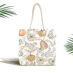 Beyaz Zemin Üzerinde Balkabağı Desenli Dijital Baskılı Kumaş Plaj Çantası Realhomes
