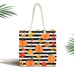 Beyaz Zemin Üzerinde Siyah Çizgili Bal Kabağı Desenli Dijital Baskılı Kumaş Plaj Çantası Realhomes