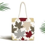 Beyaz Zemin Üzerinde Ekoseli Yaprak Desenli Dijital Baskılı Kumaş Plaj Çantası Realhomes