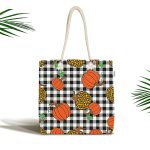 Siyah Beyaz Ekose Üzerinde Renkli Balkabağı Desenli Dijital Baskılı Kumaş Plaj Çantası Realhomes