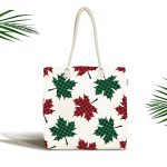 - Canta-8645 - Realhomes Beyaz Zemin Üzerinde Ekoseli Sonbahar Yaprak Desenli Dijital Baskılı Kumaş Plaj Çantası Realhomes