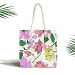 - Canta-8657 - Realhomes Beyaz Zemin Üzerinde Rengarenk Çiçek Desenli Dijital Baskılı Kumaş Plaj Çantası Realhomes