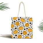 - Canta-8686 - Realhomes Beyaz Zemin Üzerinde Renkli Balkabağı Desenli Dijital Baskılı Kumaş Plaj Çantası Realhomes