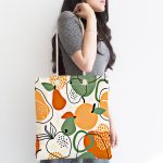 Renkli Zemin Üzerinde Onedraw Çizimli Meyve Desenli Dijital Baskılı Kumaş Plaj Çantası Realhomes